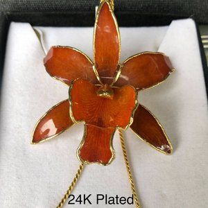 NWT 24K Gold Plated Red-Orange Orchid BoloNecklace